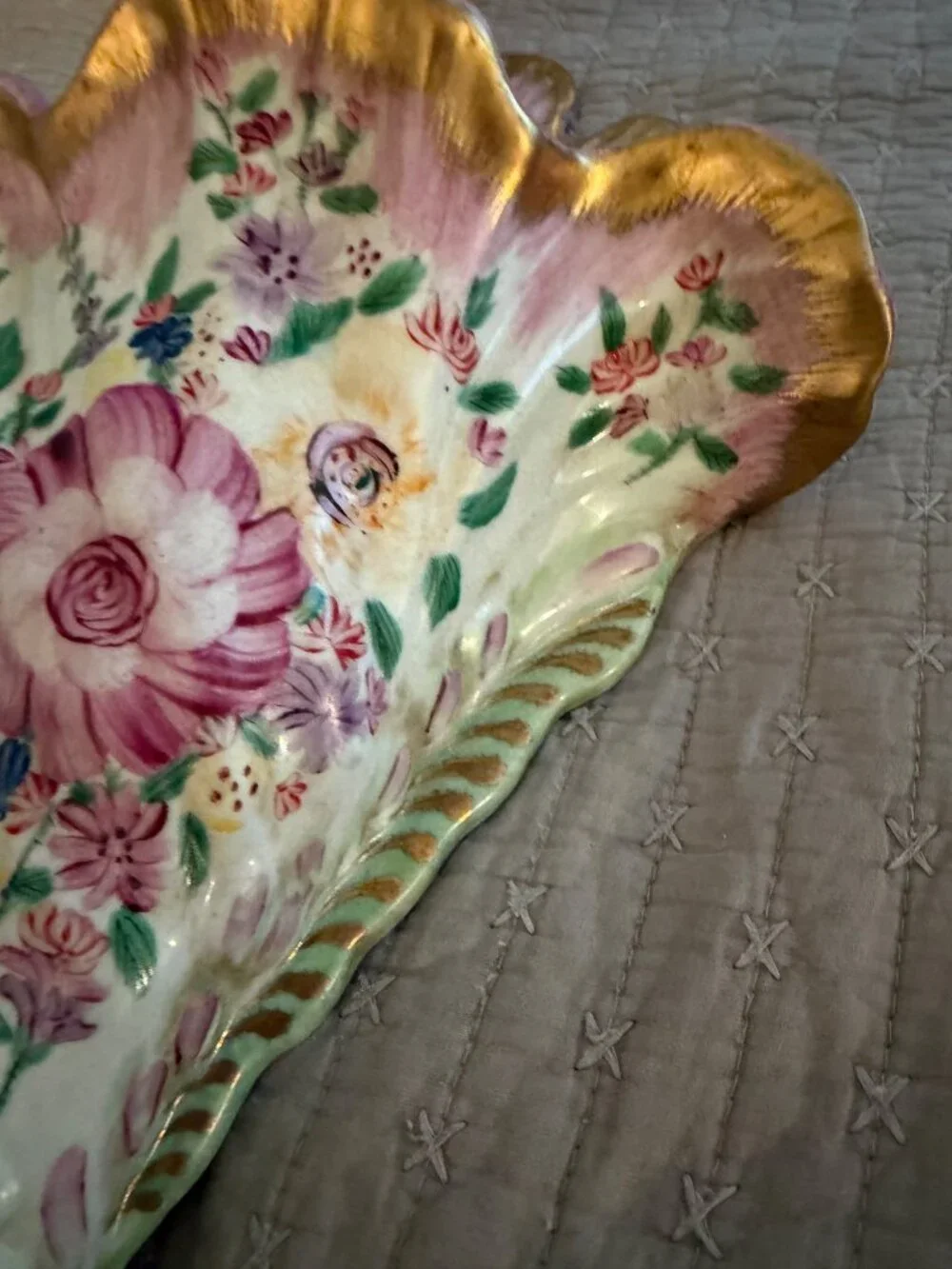 Antique French Cornucopia Shaped Hand-painted Floral Wall Vase Decorative